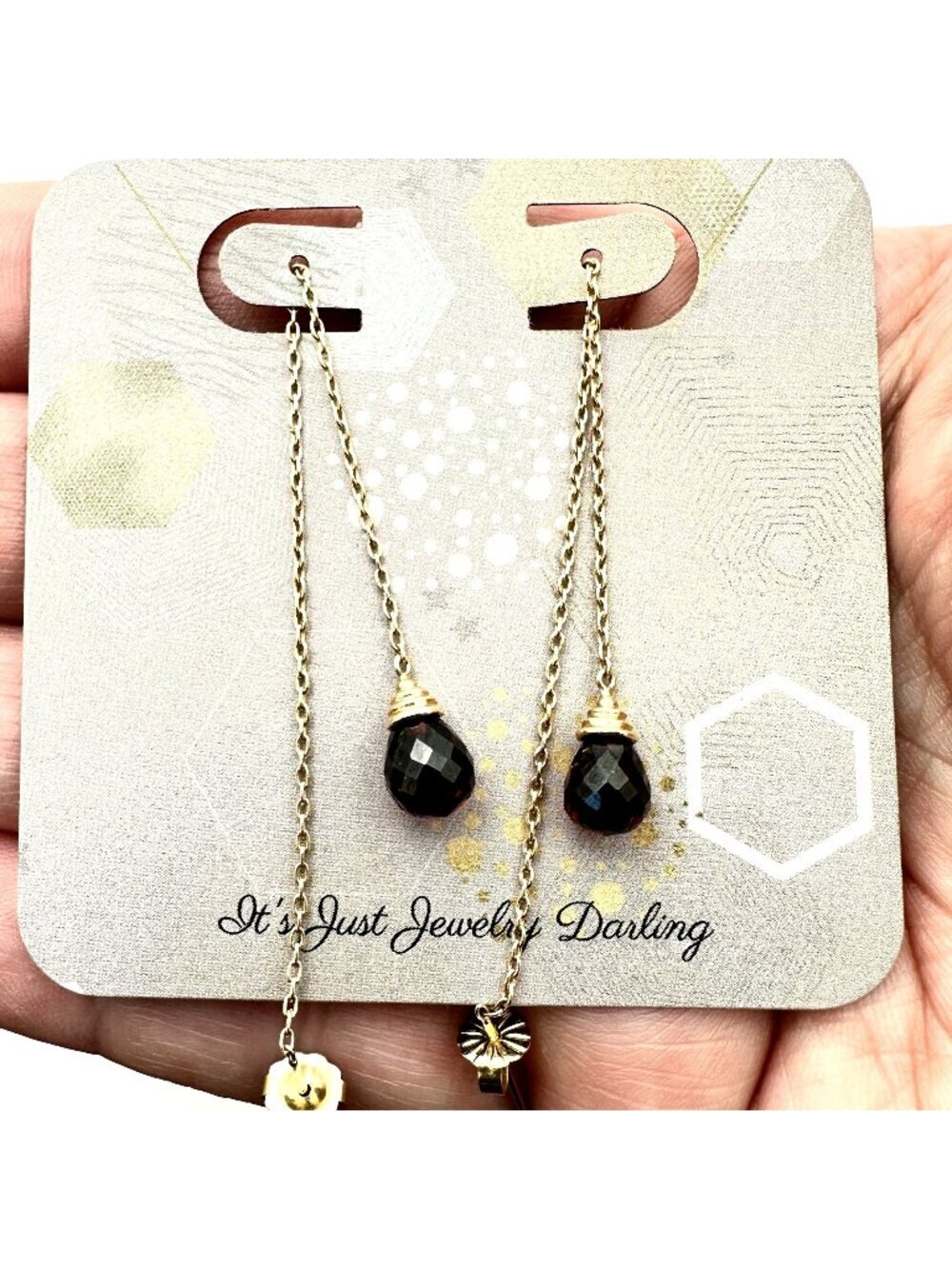 Womens Earrings 14K Yellow Gold Garnet Briolette Drop Threader Chandelier Pierce